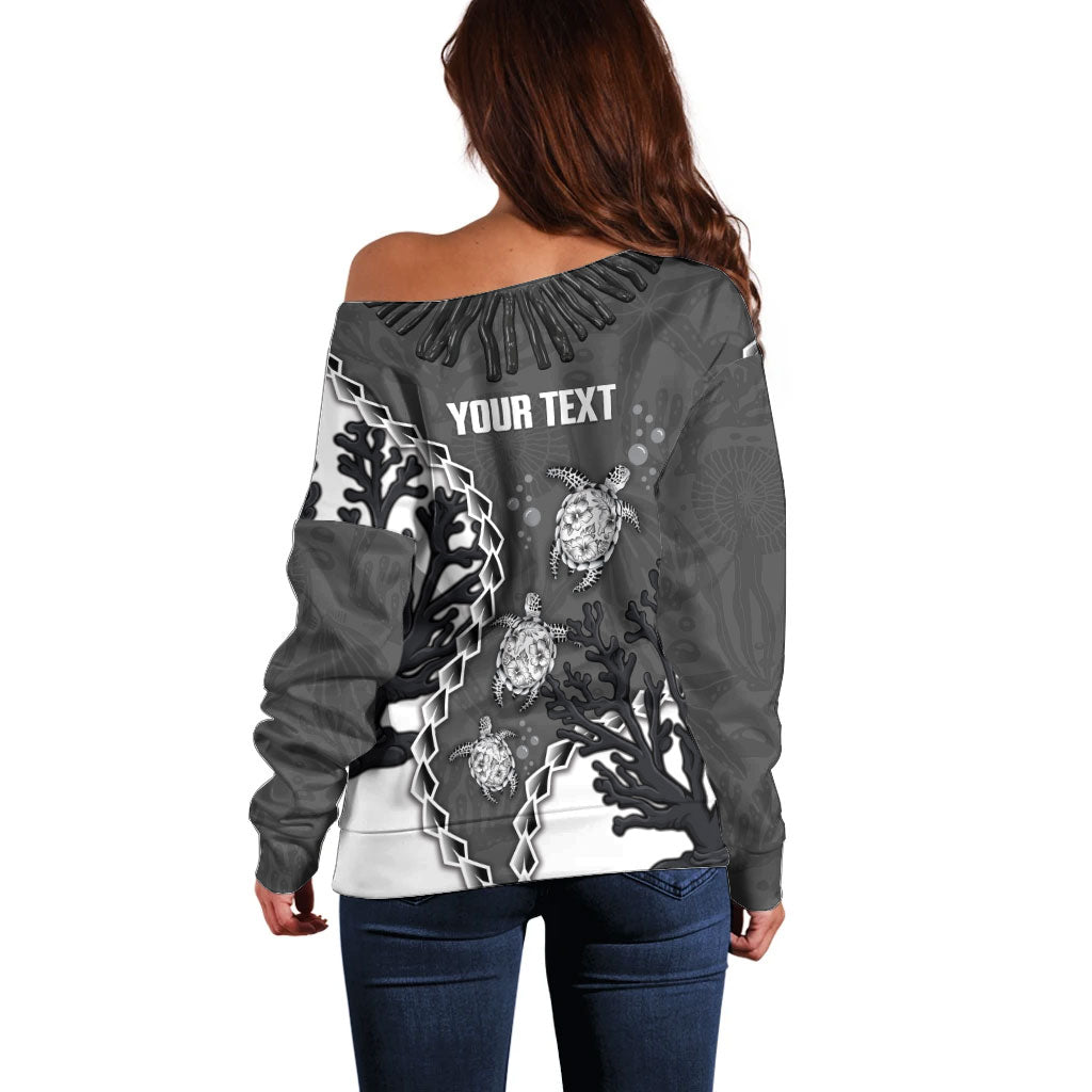 Personalized Black Coral Hawaii Off Shoulder Sweater Ekaha Ku Moana Honu Sea Turtle LT14 - Polynesian Pride