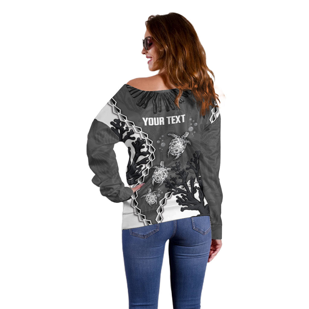 Personalized Black Coral Hawaii Off Shoulder Sweater Ekaha Ku Moana Honu Sea Turtle LT14 - Polynesian Pride