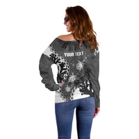 Personalized Black Coral Hawaii Off Shoulder Sweater Ekaha Ku Moana Honu Sea Turtle LT14 - Polynesian Pride