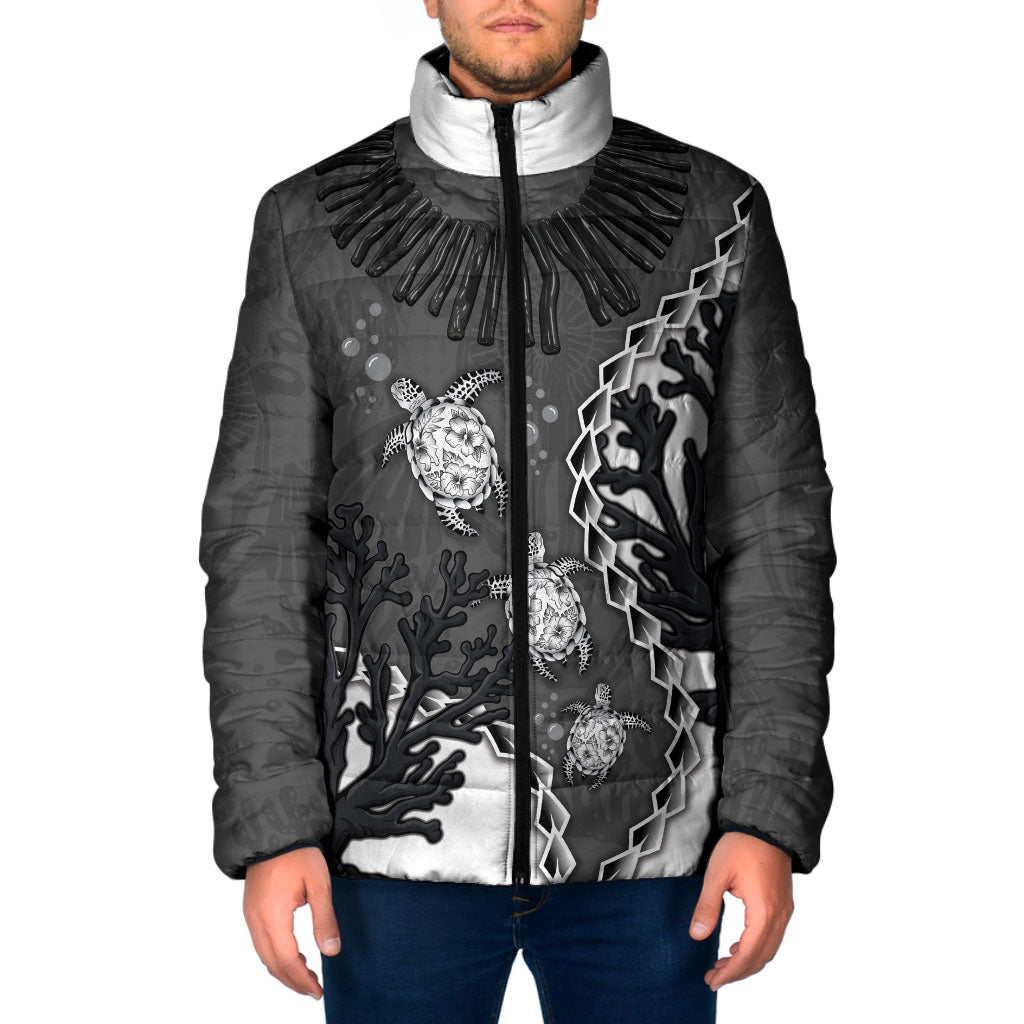 Personalized Black Coral Hawaii Padded Jacket Ekaha Ku Moana Honu Sea Turtle LT14 Men Gray - Polynesian Pride