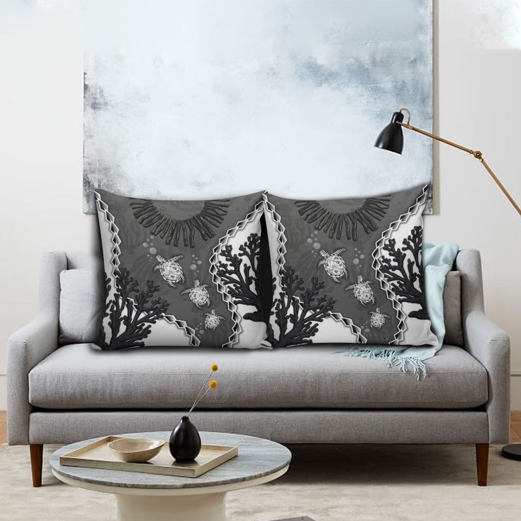 Black Coral Hawaii Pillow Cover Ekaha Ku Moana Honu Sea Turtle LT14 - Polynesian Pride
