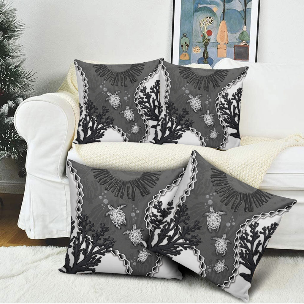 Black Coral Hawaii Pillow Cover Ekaha Ku Moana Honu Sea Turtle LT14 - Polynesian Pride