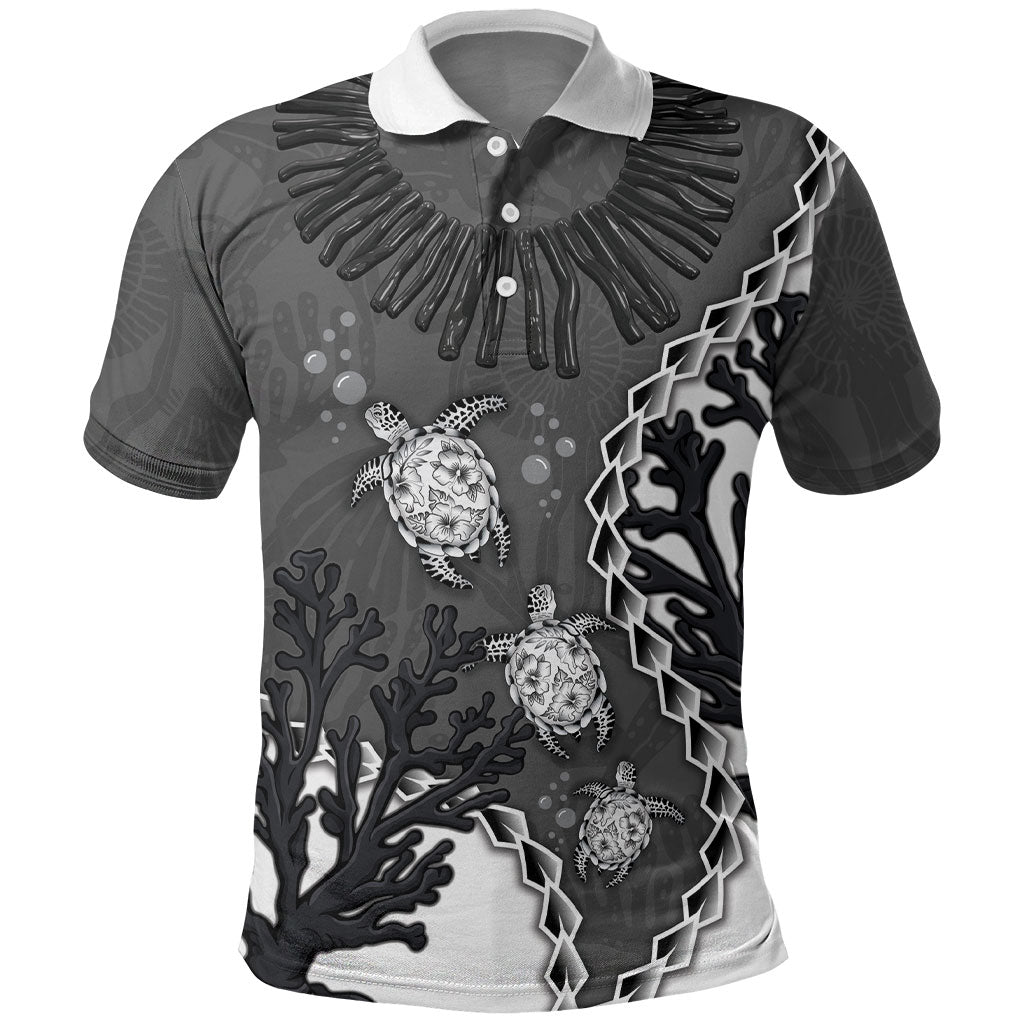 Personalized Black Coral Hawaii Polo Shirt Ekaha Ku Moana Honu Sea Turtle LT14 Gray - Polynesian Pride