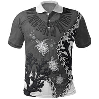 Personalized Black Coral Hawaii Polo Shirt Ekaha Ku Moana Honu Sea Turtle LT14 Gray - Polynesian Pride