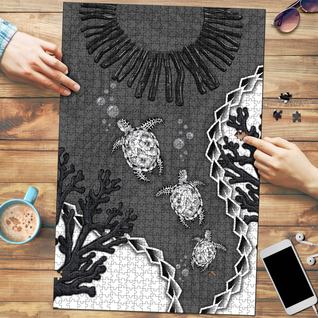 Black Coral Hawaii Puzzle Ekaha Ku Moana Honu Sea Turtle LT14 Gray - Polynesian Pride