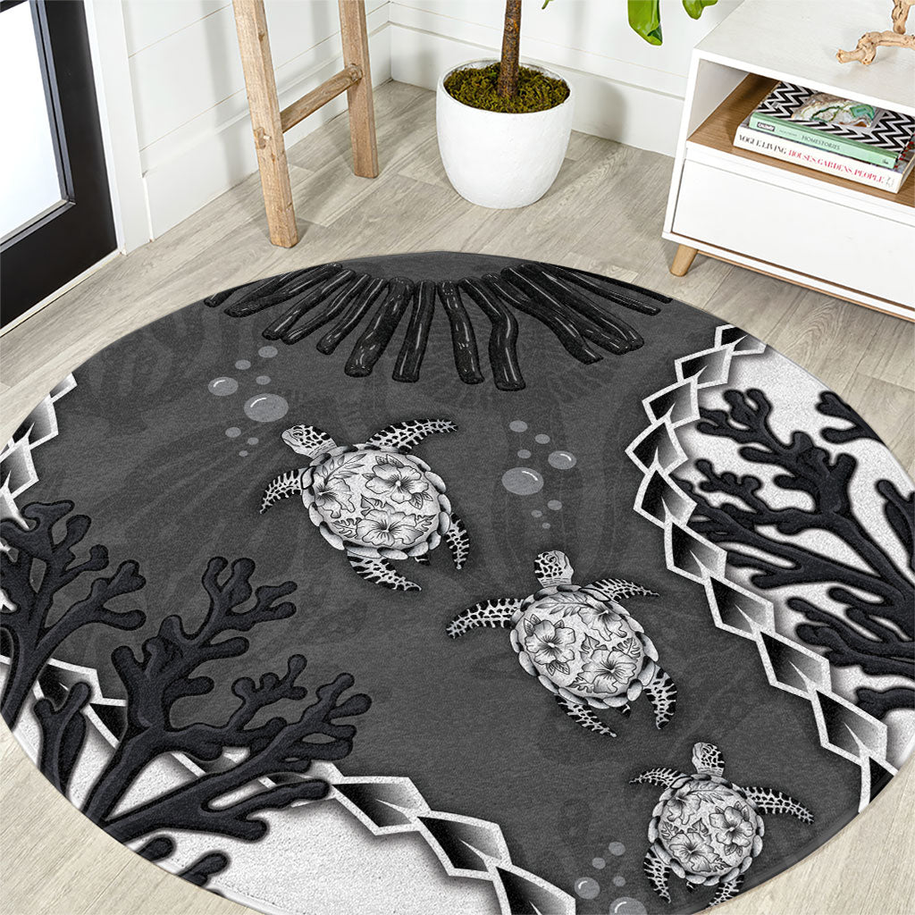 Black Coral Hawaii Round Carpet Ekaha Ku Moana Honu Sea Turtle LT14 Gray - Polynesian Pride