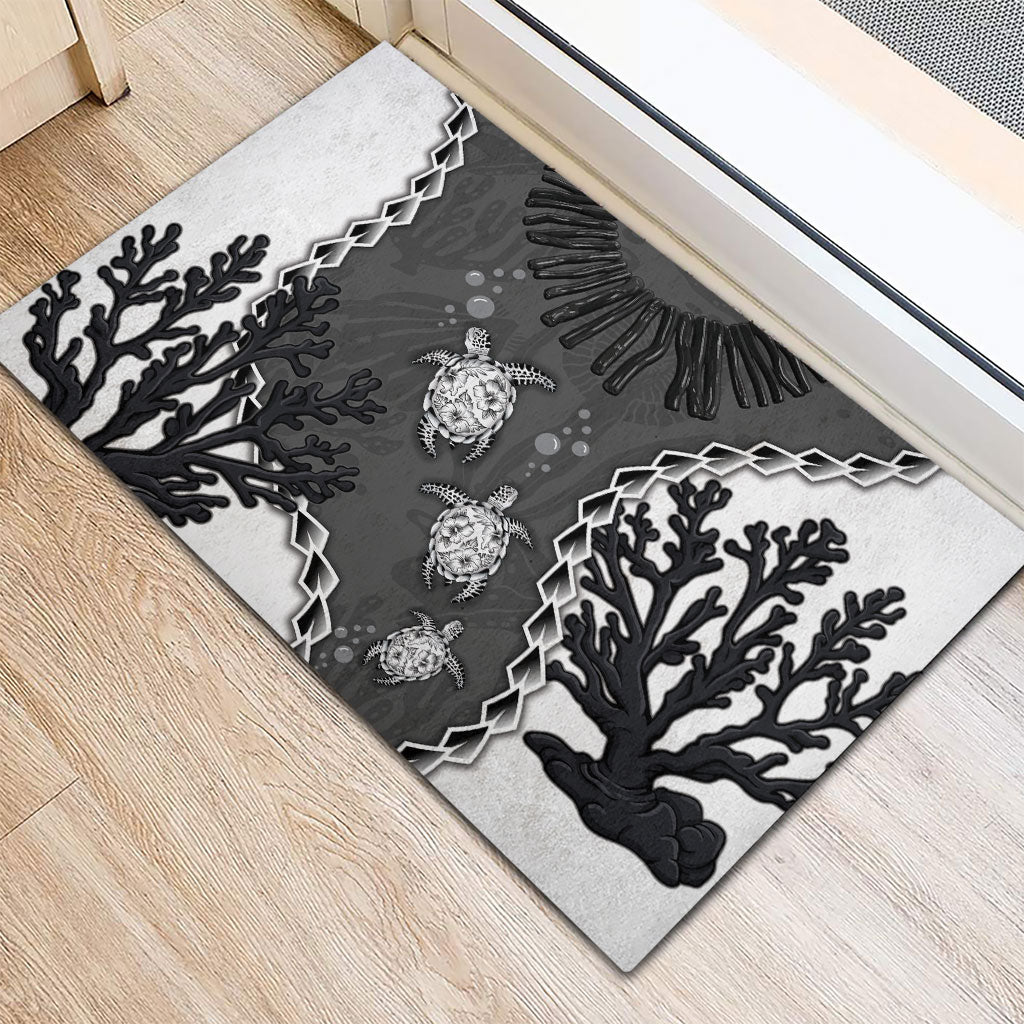 Black Coral Hawaii Rubber Doormat Ekaha Ku Moana Honu Sea Turtle LT14 - Polynesian Pride