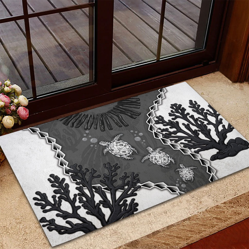 Black Coral Hawaii Rubber Doormat Ekaha Ku Moana Honu Sea Turtle LT14 - Polynesian Pride