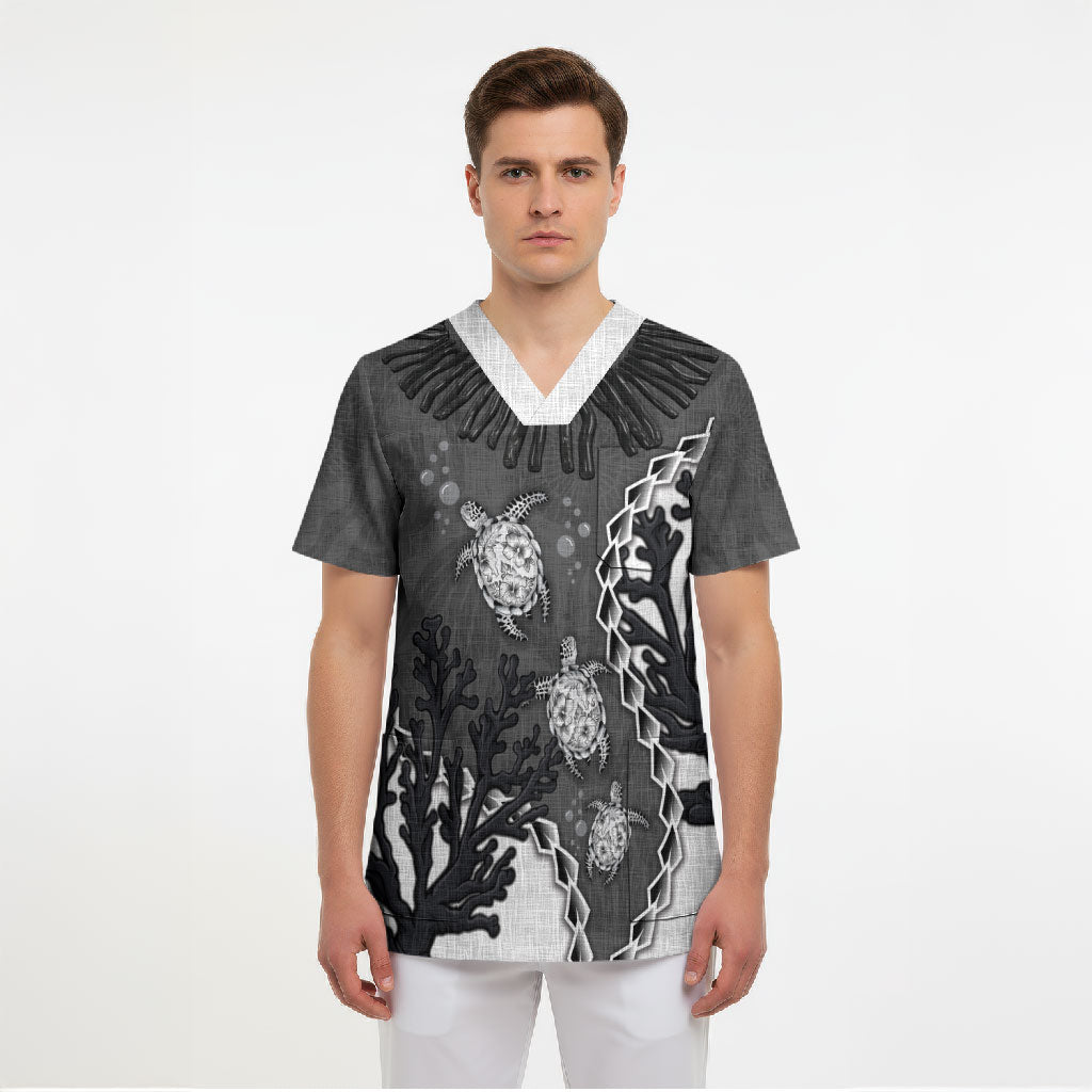 Personalized Black Coral Hawaii Scrub Top Ekaha Ku Moana Honu Sea Turtle LT14 - Polynesian Pride