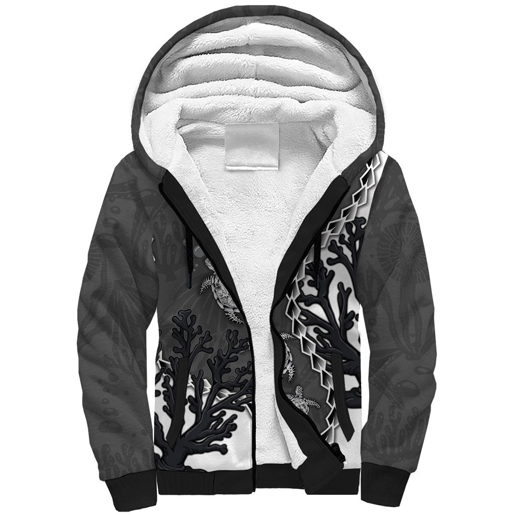 Personalized Black Coral Hawaii Sherpa Hoodie Ekaha Ku Moana Honu Sea Turtle LT14 Unisex Gray - Polynesian Pride