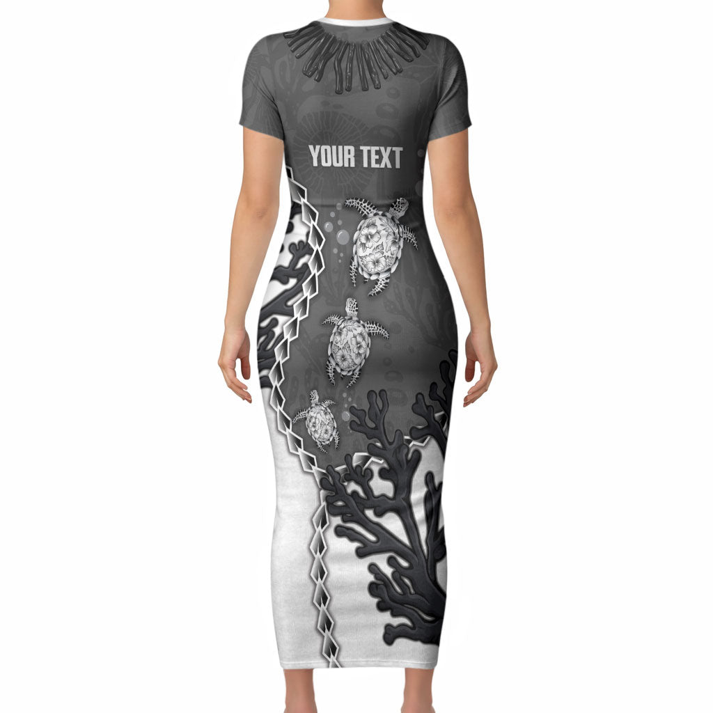 Personalized Black Coral Hawaii Short Sleeve Bodycon Dress Ekaha Ku Moana Honu Sea Turtle LT14 - Polynesian Pride