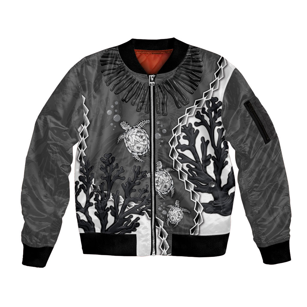 Personalized Black Coral Hawaii Sleeve Zip Bomber Jacket Ekaha Ku Moana Honu Sea Turtle LT14 Unisex Gray - Polynesian Pride