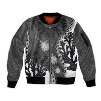 Personalized Black Coral Hawaii Sleeve Zip Bomber Jacket Ekaha Ku Moana Honu Sea Turtle LT14 Unisex Gray - Polynesian Pride