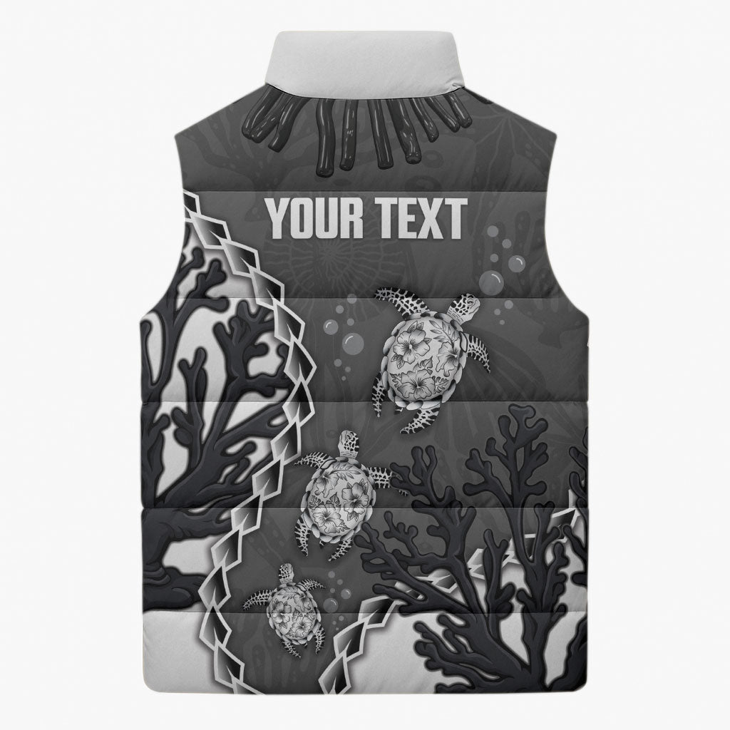 Personalized Black Coral Hawaii Sleeveless Puffer Jacket Ekaha Ku Moana Honu Sea Turtle LT14 - Polynesian Pride