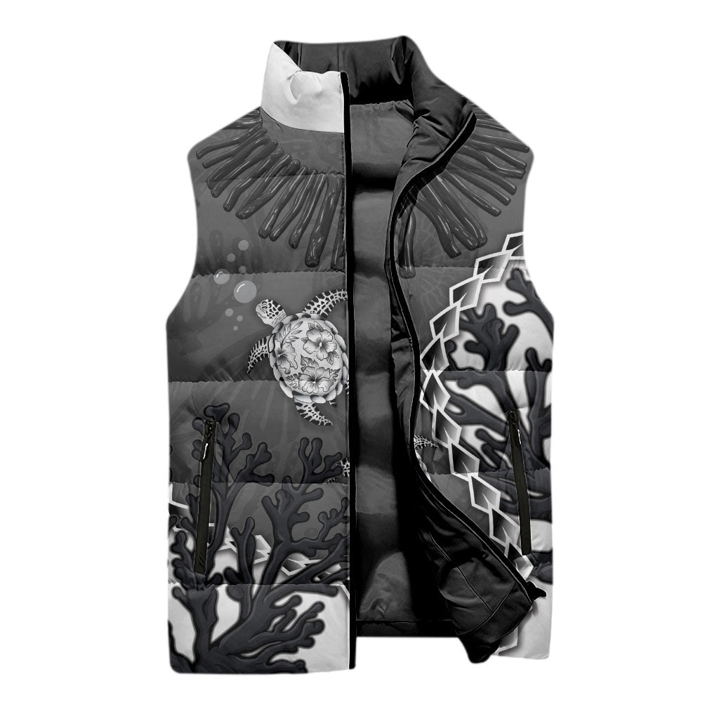 Personalized Black Coral Hawaii Sleeveless Puffer Jacket Ekaha Ku Moana Honu Sea Turtle LT14 - Polynesian Pride