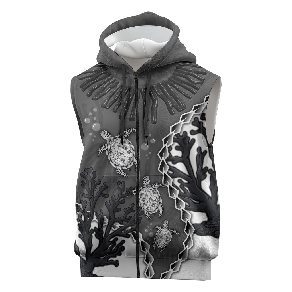 Personalized Black Coral Hawaii Sleeveless Zip Hoodie Ekaha Ku Moana Honu Sea Turtle