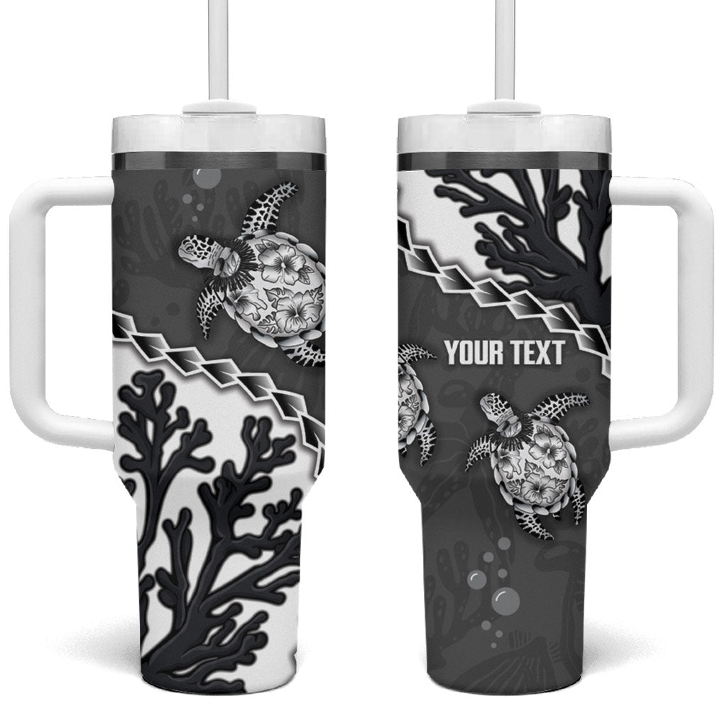 Personalized Black Coral Hawaii Tumbler With Handle Ekaha Ku Moana Honu Sea Turtle LT14 One Size: 40 oz Gray - Polynesian Pride