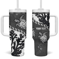 Personalized Black Coral Hawaii Tumbler With Handle Ekaha Ku Moana Honu Sea Turtle LT14 One Size: 40 oz Gray - Polynesian Pride