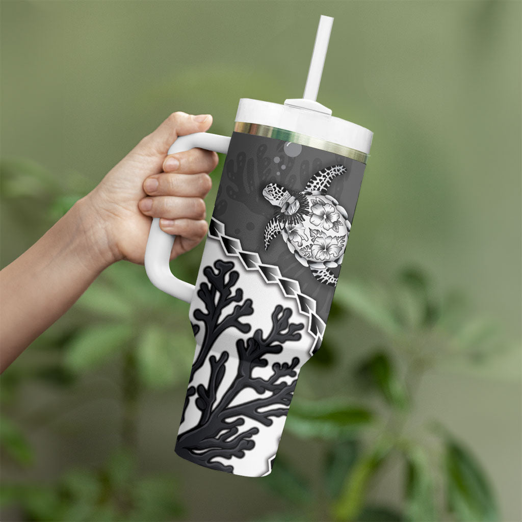 Personalized Black Coral Hawaii Tumbler With Handle Ekaha Ku Moana Honu Sea Turtle LT14 - Polynesian Pride