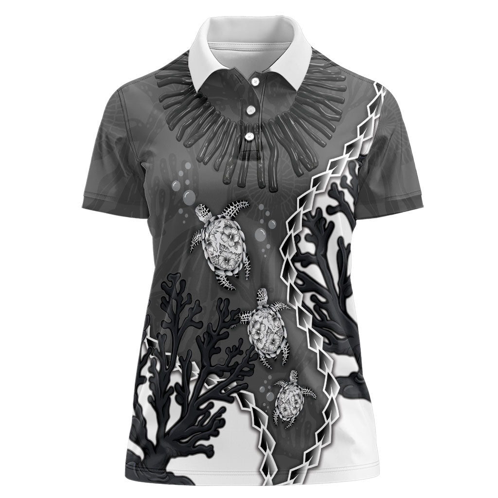 Personalized Black Coral Hawaii Women Polo Shirt Ekaha Ku Moana Honu Sea Turtle LT14 Female Gray - Polynesian Pride