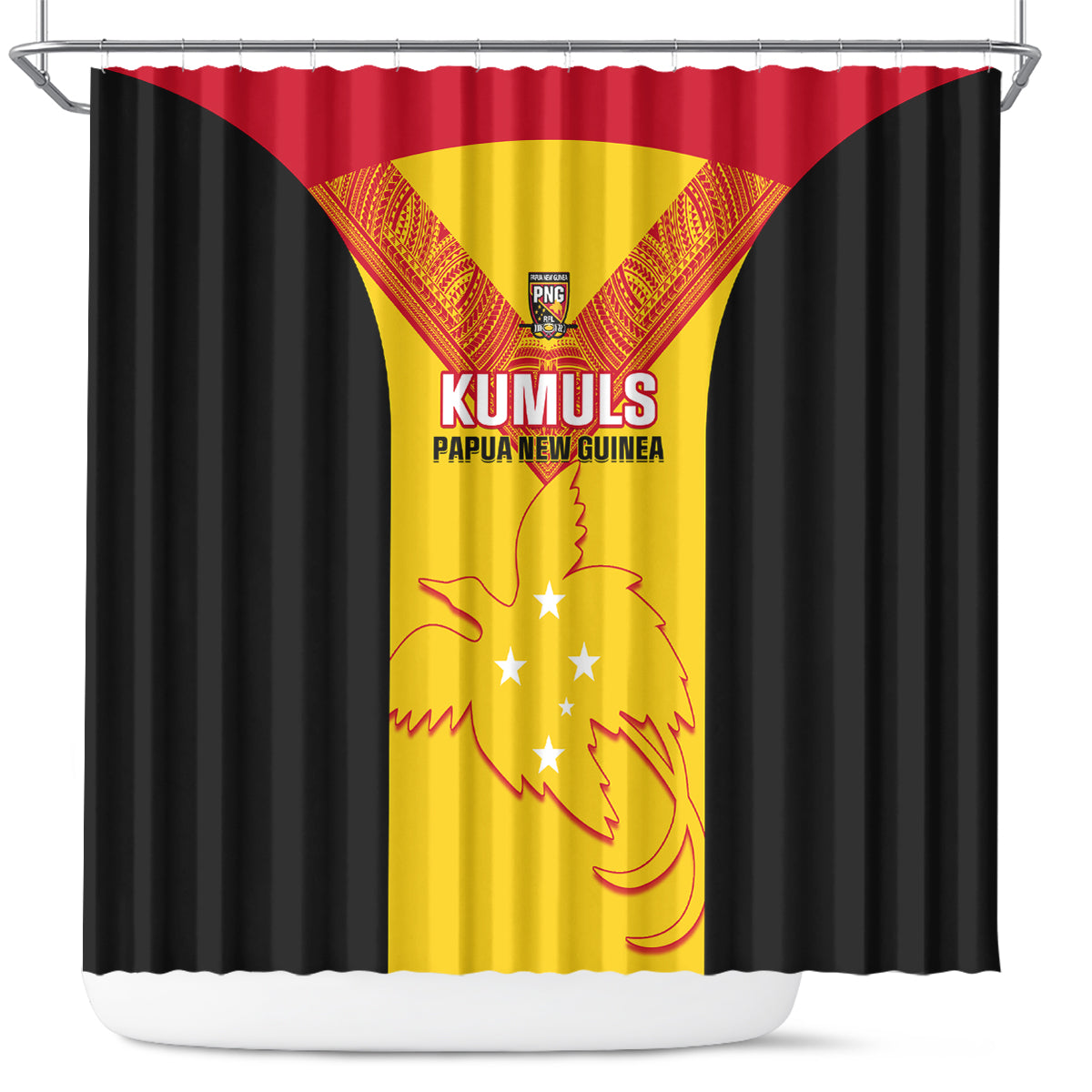 Papua New Guinea Rubgby Shower Curtain Pacific 2023 Go PNG Kumuls LT14 Yellow - Polynesian Pride