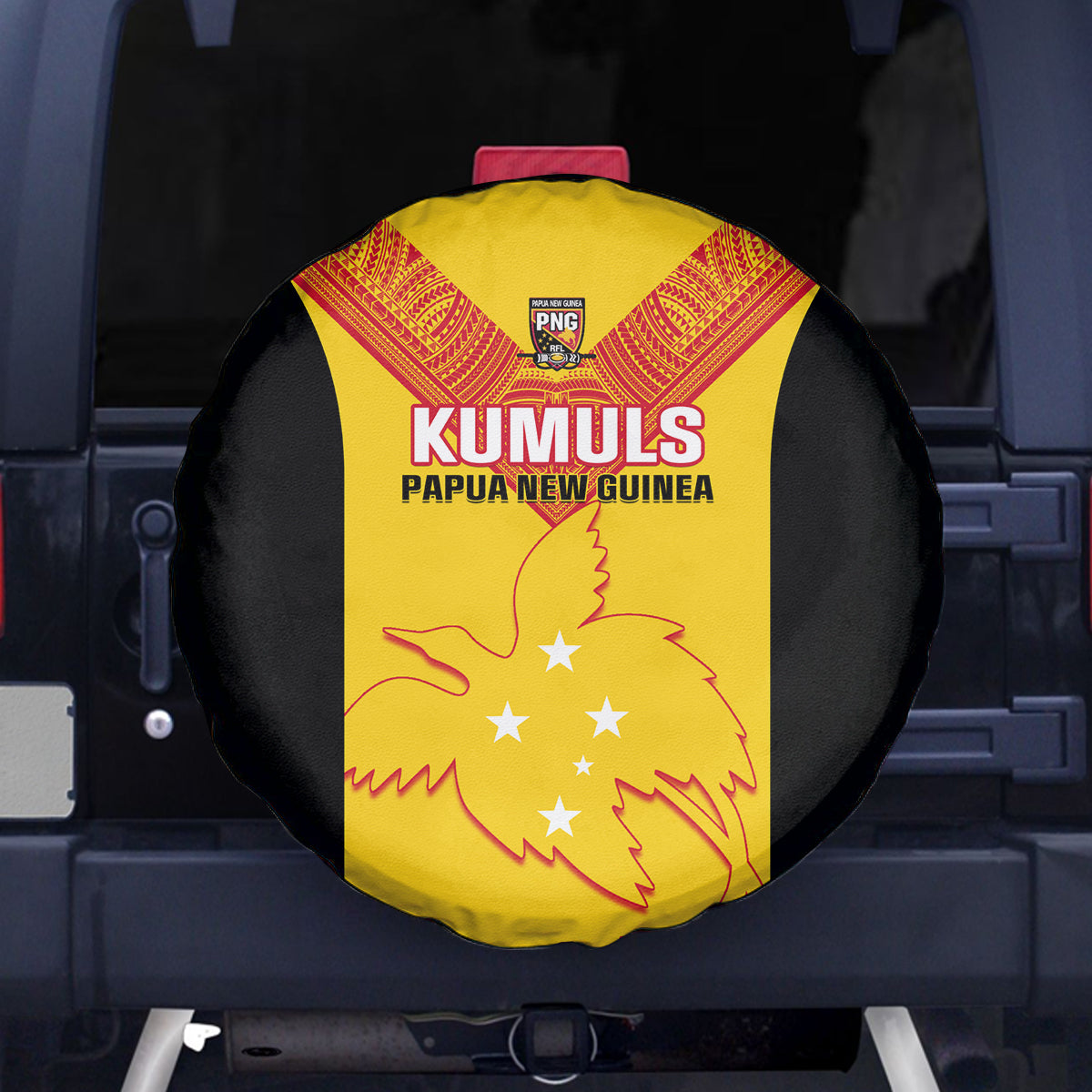 Papua New Guinea Rubgby Spare Tire Cover Pacific 2023 Go PNG Kumuls LT14 Yellow - Polynesian Pride