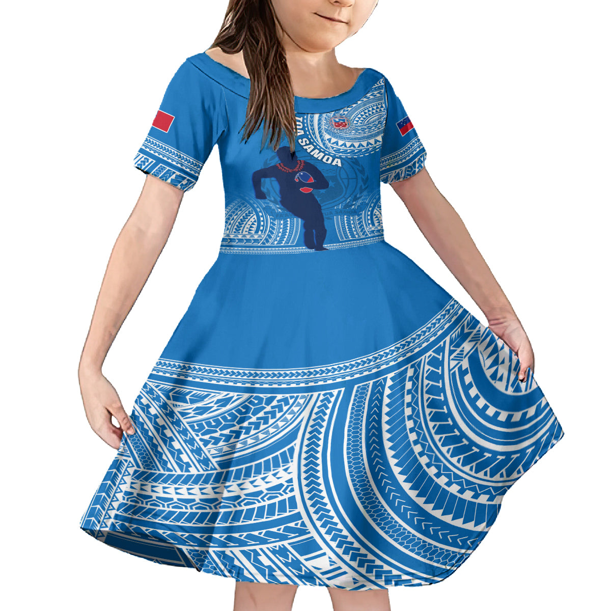 Custom Samoa Rugby Kid Short Sleeve Dress Pacific 2023 Go Toa Samoa LT14 KID Blue - Polynesian Pride