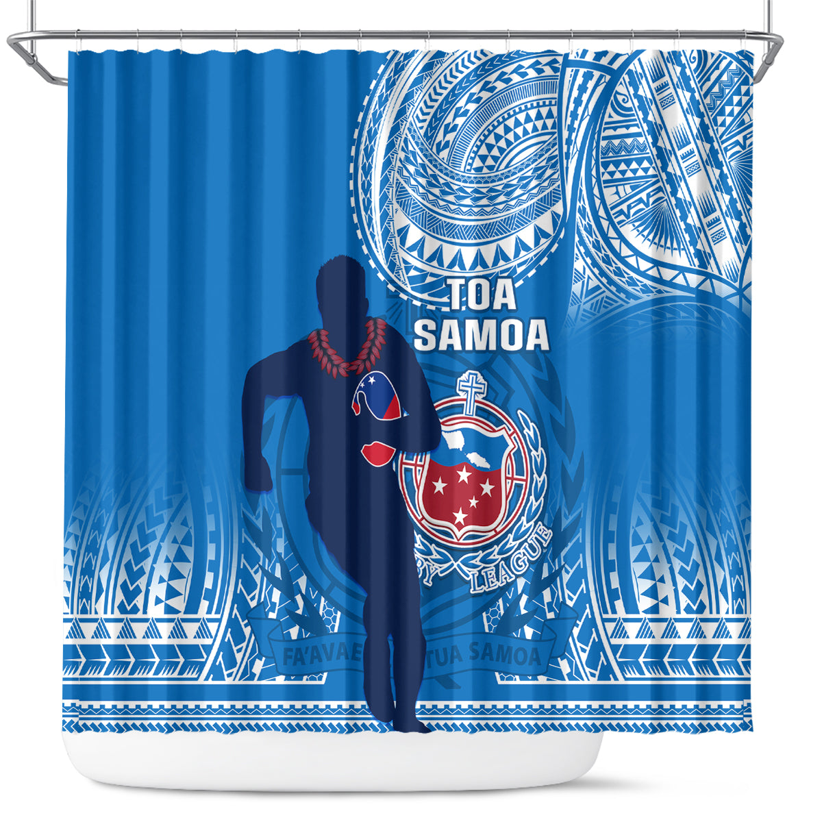 Samoa Rugby Shower Curtain Pacific 2023 Go Toa Samoa LT14 Blue - Polynesian Pride