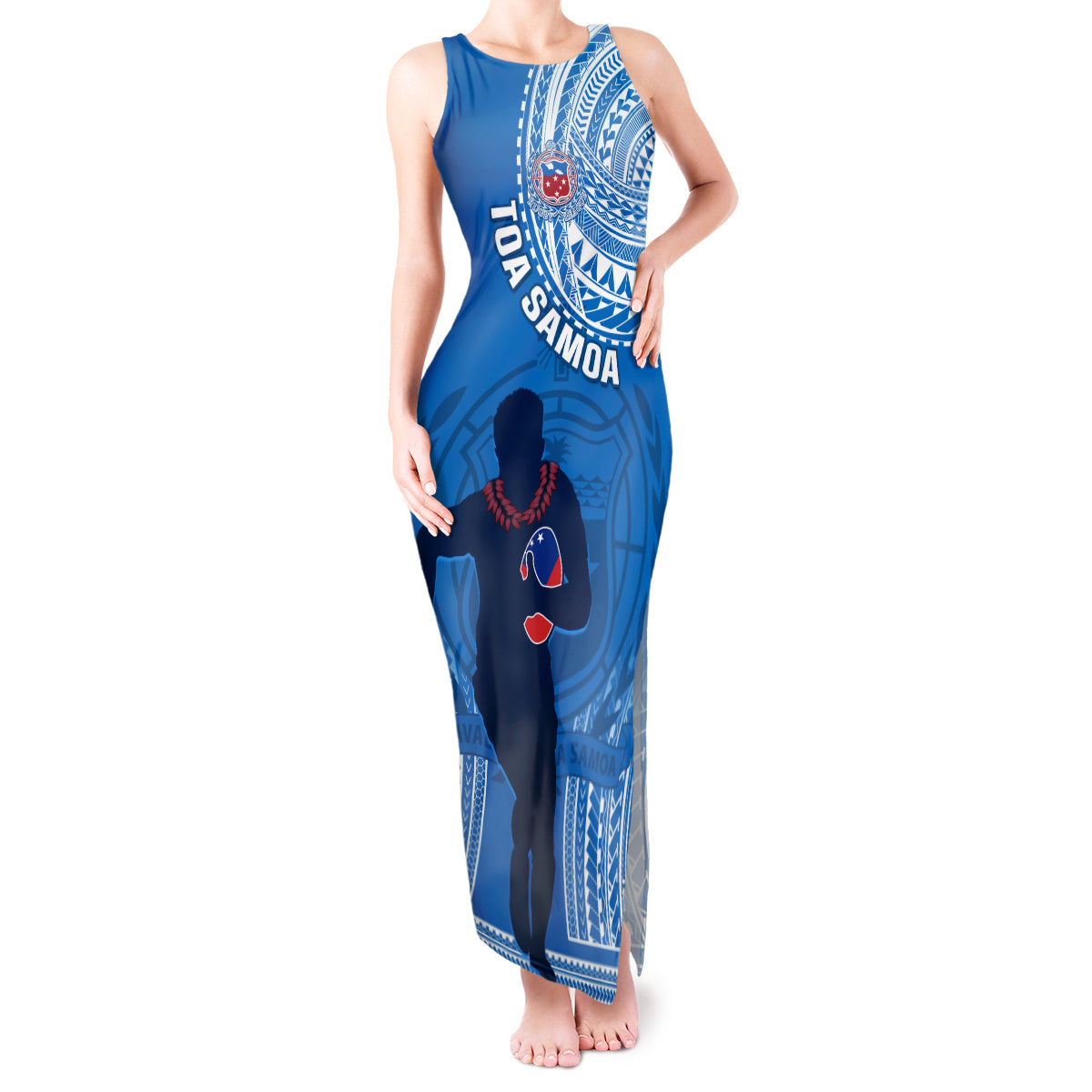 Custom Samoa Rugby Tank Maxi Dress Pacific 2023 Go Toa Samoa LT14 Women Blue - Polynesian Pride