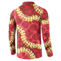 Red Palaka Hawaii Mele Kalikimaka Button Sweatshirt Ohia Lehua Monstera Puakenikeni Lei LT14 - Polynesian Pride