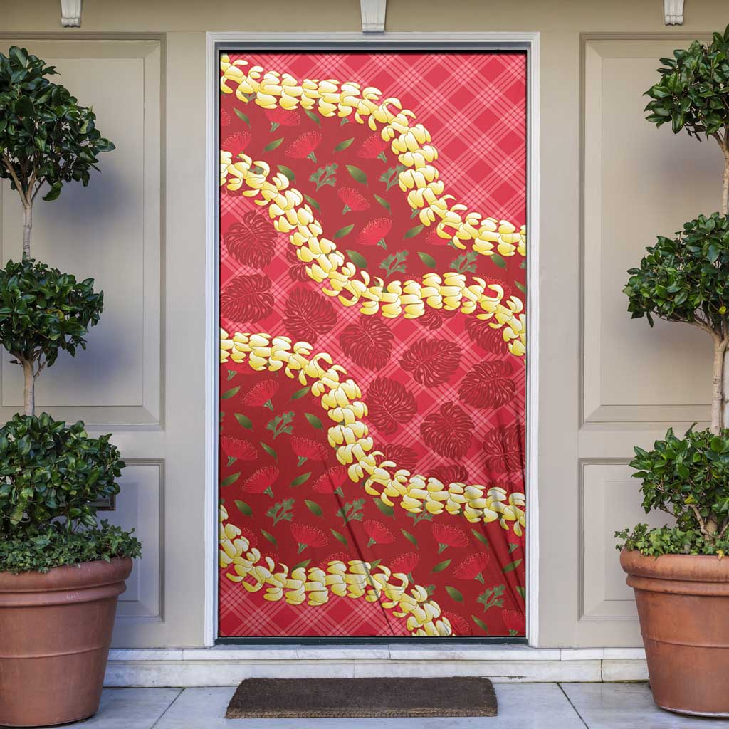 Red Palaka Hawaii Mele Kalikimaka Door Cover Ohia Lehua Monstera Puakenikeni Lei LT14 Red - Polynesian Pride