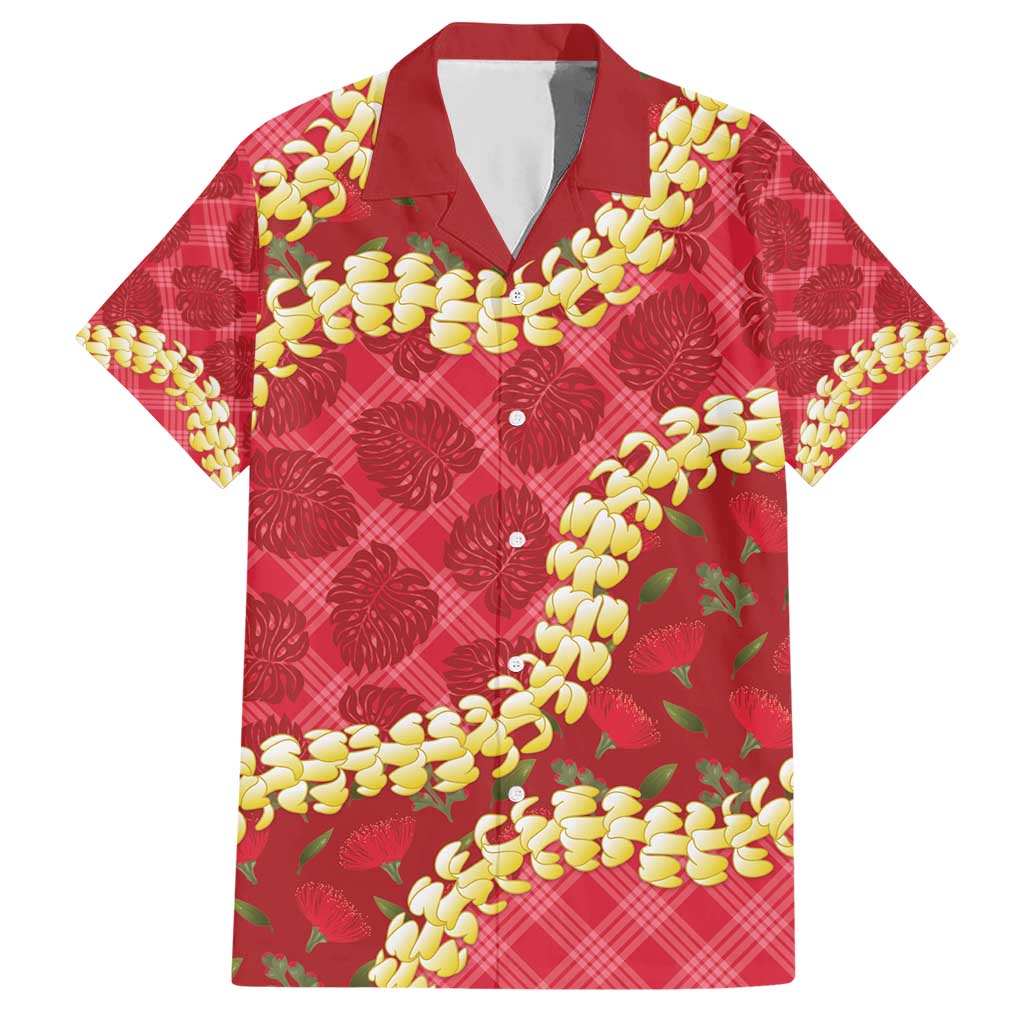 Red Palaka Hawaii Mele Kalikimaka Hawaiian Shirt Ohia Lehua Monstera Puakenikeni Lei LT14 Red - Polynesian Pride