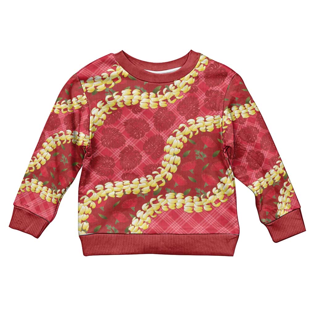 Red Palaka Hawaii Mele Kalikimaka Kid Ugly Christmas Sweater Ohia Lehua Monstera Puakenikeni Lei LT14 Kid Red - Polynesian Pride