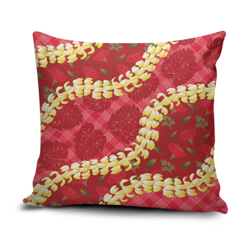 Red Palaka Hawaii Mele Kalikimaka Pillow Cover Ohia Lehua Monstera Puakenikeni Lei LT14 Red - Polynesian Pride