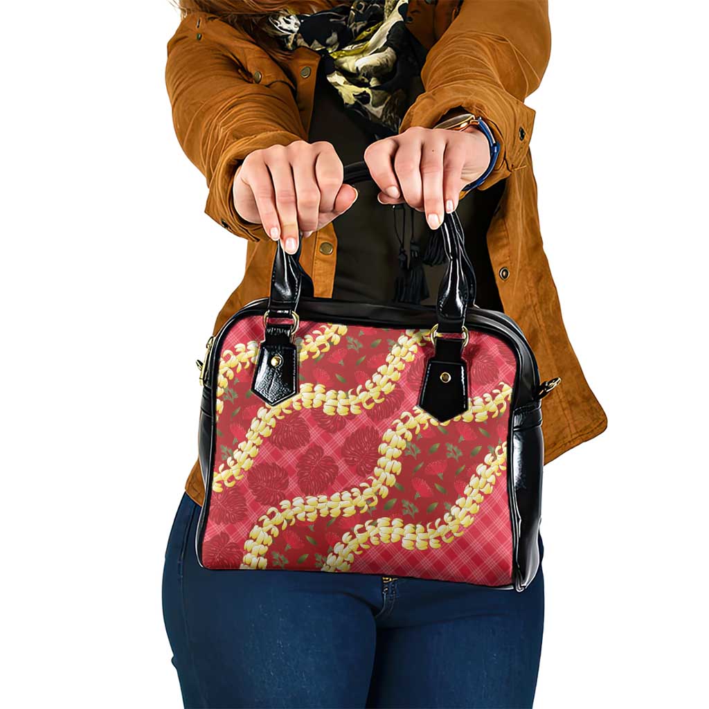 Red Palaka Hawaii Mele Kalikimaka Shoulder Handbag Ohia Lehua Monstera Puakenikeni Lei LT14 One Size Red - Polynesian Pride