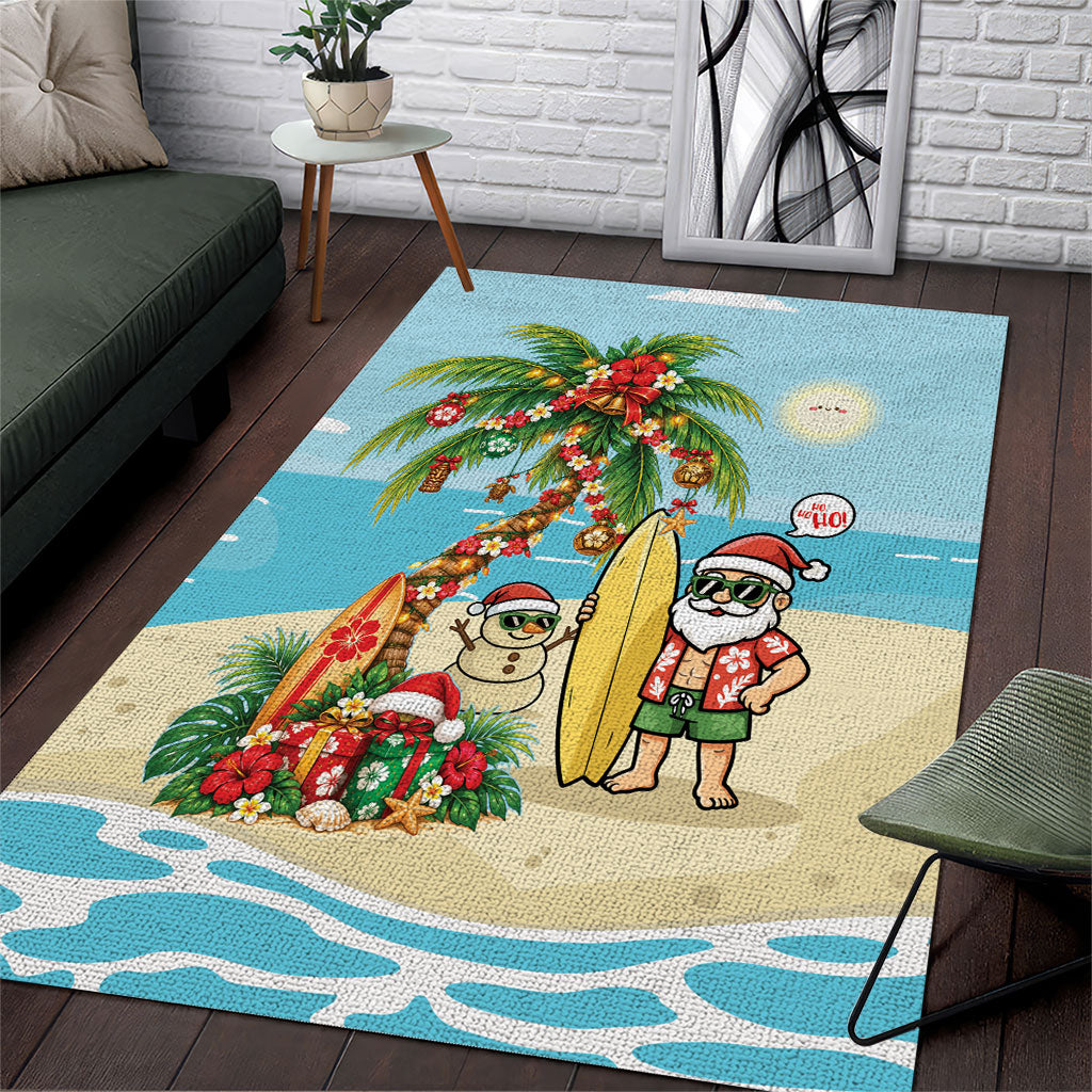 Hawaii Christmas Mele Kalikimaka Area Rug Festive Palm Chilling Santa With Surfboard LT14 Blue - Polynesian Pride