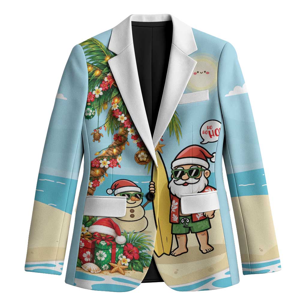 Hawaii Christmas Mele Kalikimaka Blazer Festive Palm Chilling Santa With Surfboard LT14 Unisex Blue - Polynesian Pride