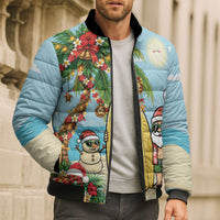 Hawaii Christmas Mele Kalikimaka Bomber Puffer Jacket Festive Palm Chilling Santa With Surfboard LT14 - Polynesian Pride