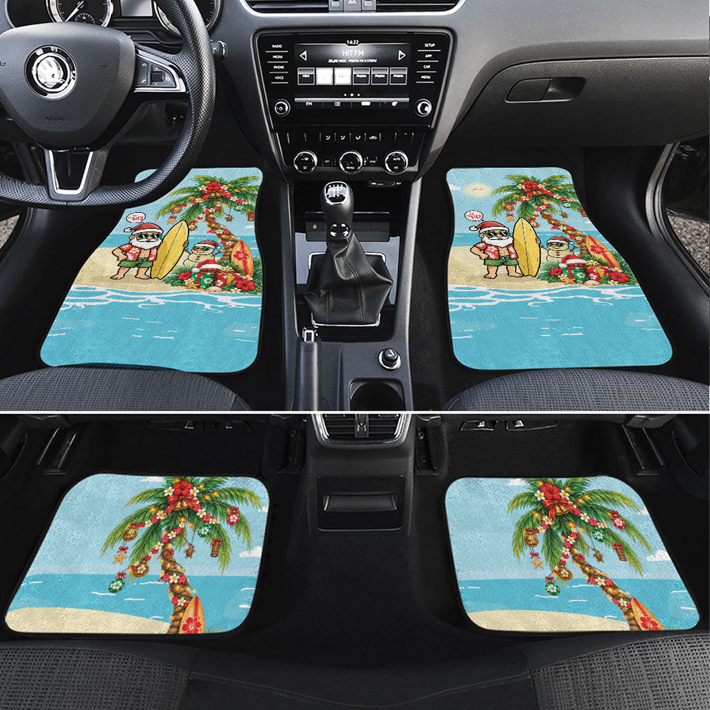 Hawaii Christmas Mele Kalikimaka Car Mats Festive Palm Chilling Santa With Surfboard LT14 Set 4pcs Blue - Polynesian Pride