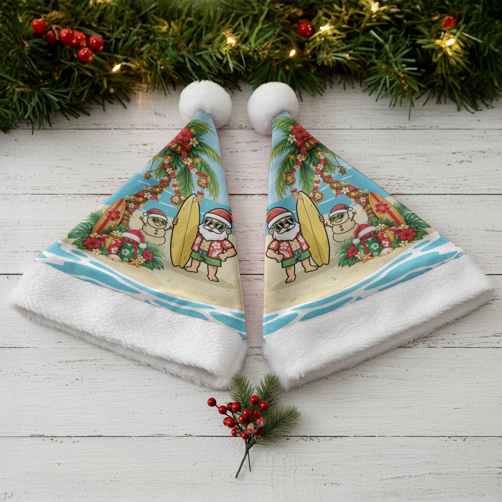 Hawaii Christmas Mele Kalikimaka Christmas Santa Hat Festive Palm Chilling Santa With Surfboard LT14 - Polynesian Pride