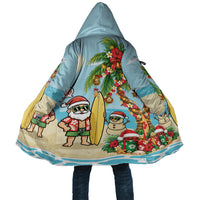 Hawaii Christmas Mele Kalikimaka Cloak Festive Palm Chilling Santa With Surfboard LT14 Unisex Blue - Polynesian Pride