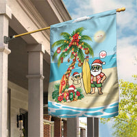 Hawaii Christmas Mele Kalikimaka Garden Flag Festive Palm Chilling Santa With Surfboard LT14 House Flag Blue - Polynesian Pride