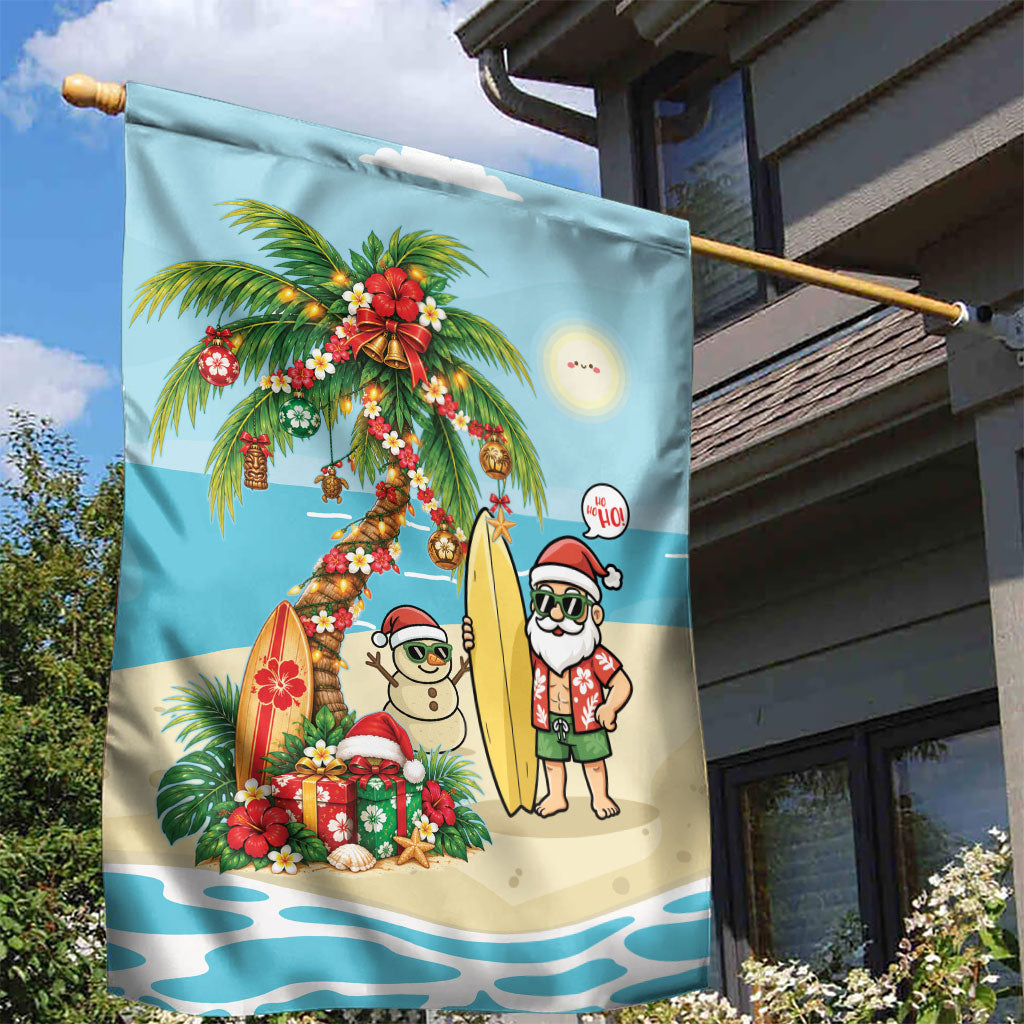 Hawaii Christmas Mele Kalikimaka Garden Flag Festive Palm Chilling Santa With Surfboard LT14 - Polynesian Pride