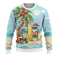Hawaii Christmas Mele Kalikimaka Ugly Christmas Sweater Festive Palm Chilling Santa With Surfboard LT14 - Polynesian Pride