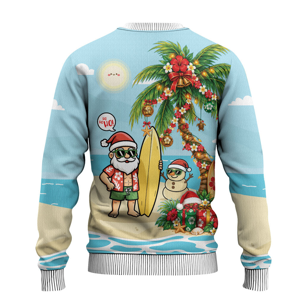 Hawaii Christmas Mele Kalikimaka Ugly Christmas Sweater Festive Palm Chilling Santa With Surfboard LT14 - Polynesian Pride