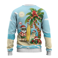 Hawaii Christmas Mele Kalikimaka Ugly Christmas Sweater Festive Palm Chilling Santa With Surfboard LT14 - Polynesian Pride