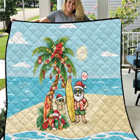 Hawaii Christmas Mele Kalikimaka Quilt Festive Palm Chilling Santa With Surfboard LT14 Blue - Polynesian Pride