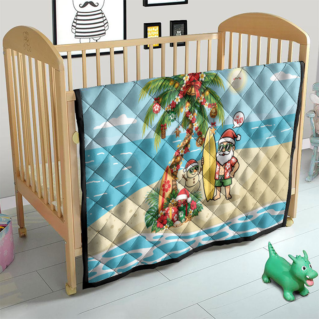 Hawaii Christmas Mele Kalikimaka Quilt Festive Palm Chilling Santa With Surfboard LT14 - Polynesian Pride