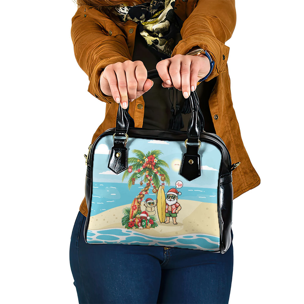 Hawaii Christmas Mele Kalikimaka Shoulder Handbag Festive Palm Chilling Santa With Surfboard LT14 One Size Blue - Polynesian Pride
