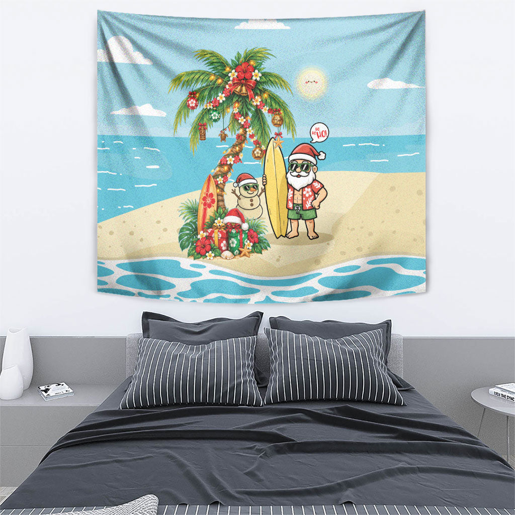 Hawaii Christmas Mele Kalikimaka Tapestry Festive Palm Chilling Santa With Surfboard LT14 - Polynesian Pride